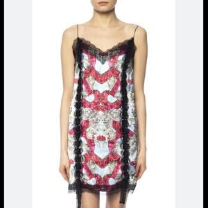 VERSACE SILK LACE TRIMMED PRINTED MINI SLIP DRESS EU 36 XS